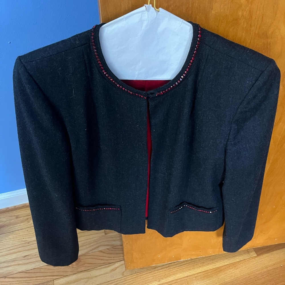 Elegant Black Women's Jacket with Red Accents